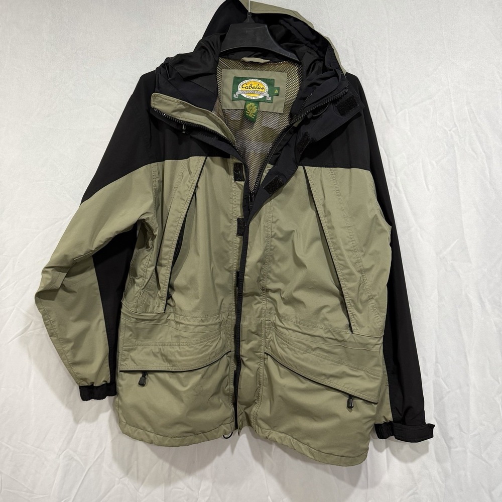 Cabela's Men's‎ Full Zip Hooded Multi Weather Coat Army Green Black L Rain Coat